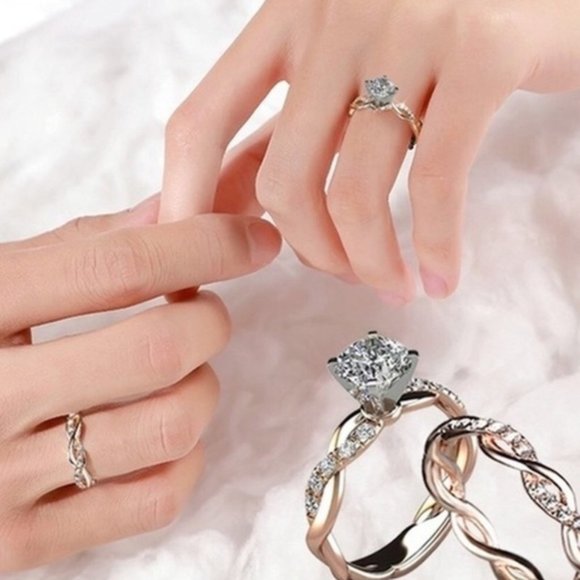 Jewelry - 2pc 18K Rose Gold Plated Diamond Ring Set
